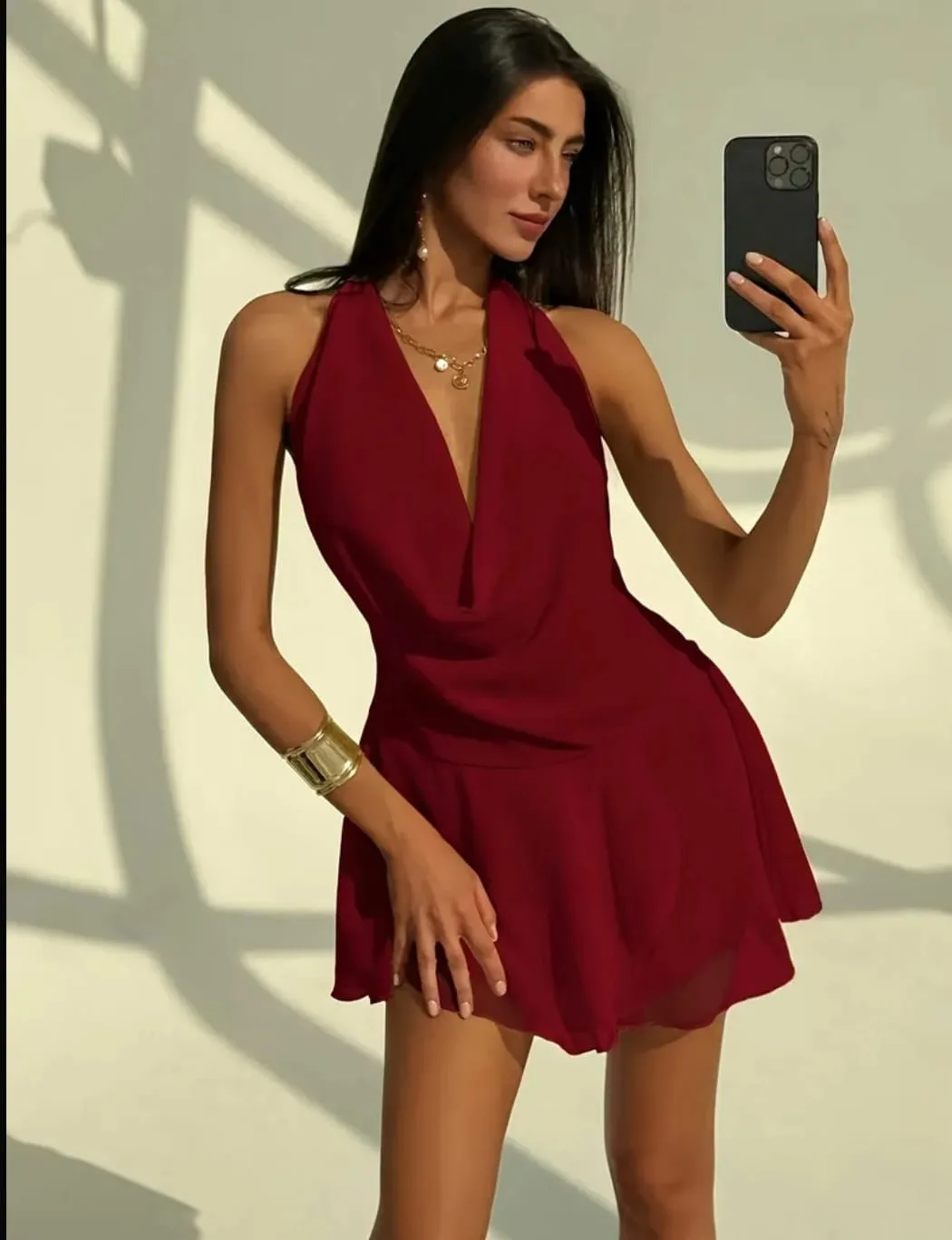 VESTIDO BURDEOS HALTER en burdeos