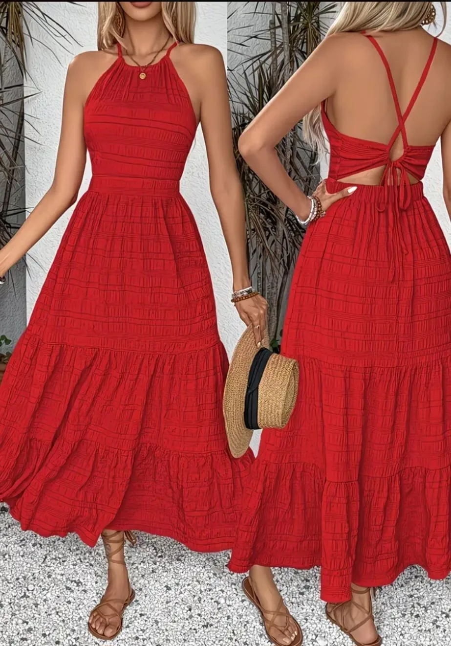 Vestido Largo Verano Rojo en rojo
