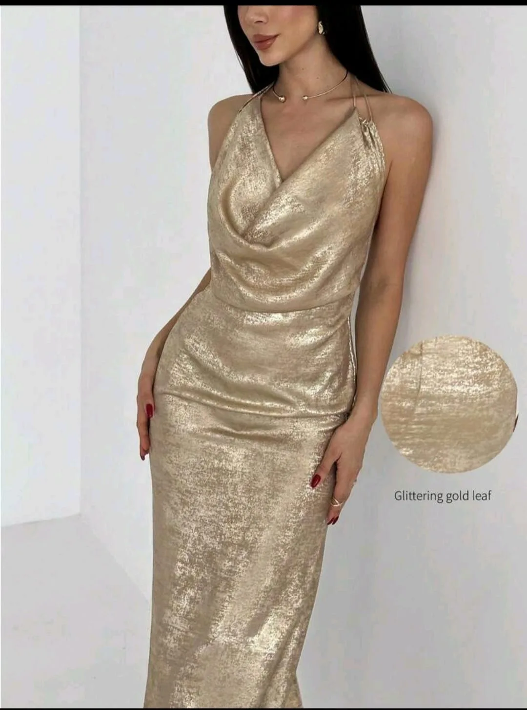 VESTIDO MAXI LUREX CRACKLE DORADO en dorado