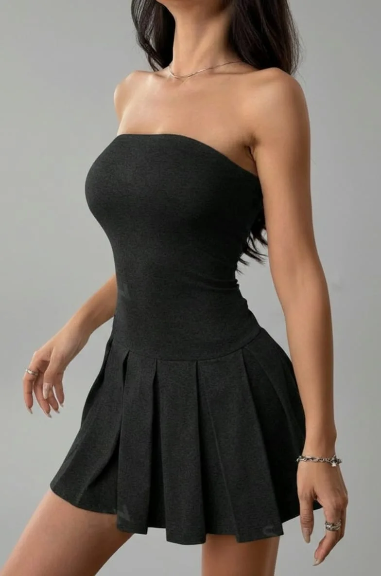 Vestido Strapless Pleated – Black en negro